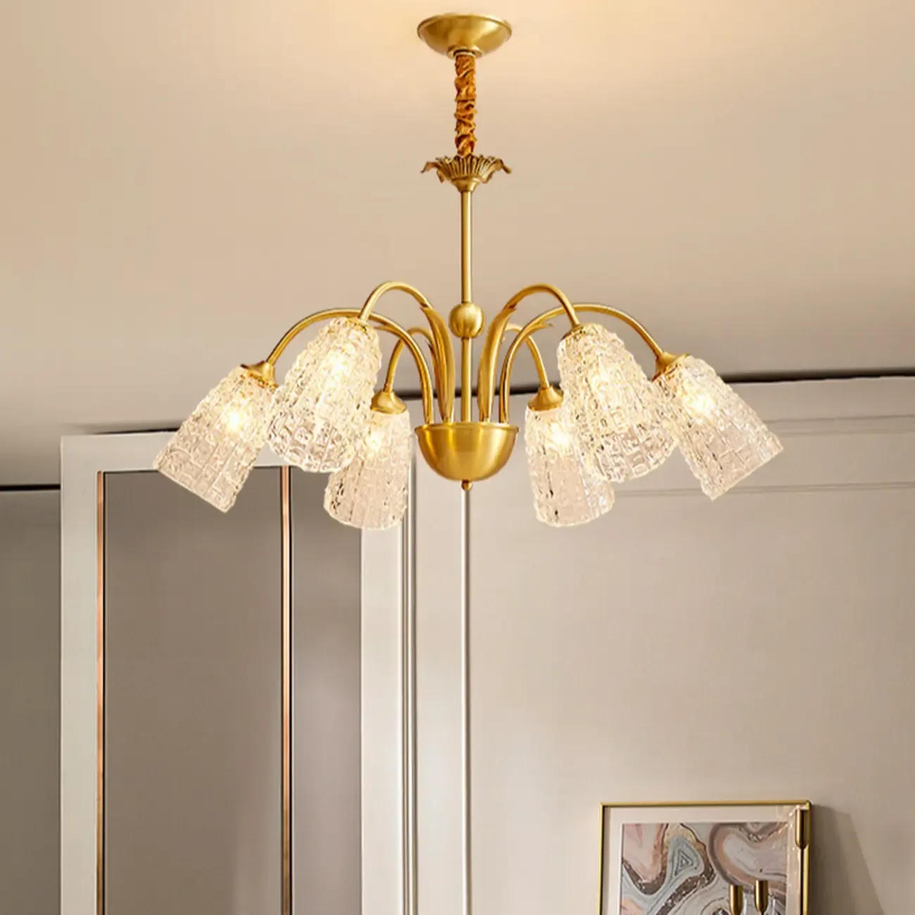 Elegant Gold Downward Crystal Bell Chandelier