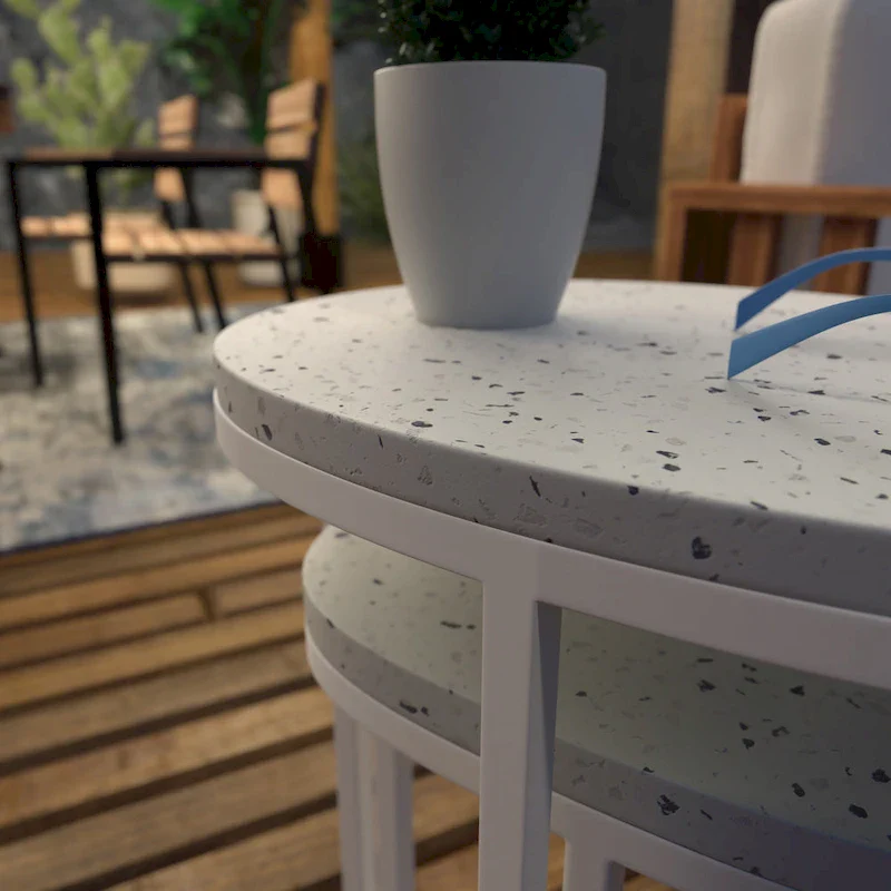 SEI Furniture Venido 2-Piece White Stone Outdoor Nesting Side Tables