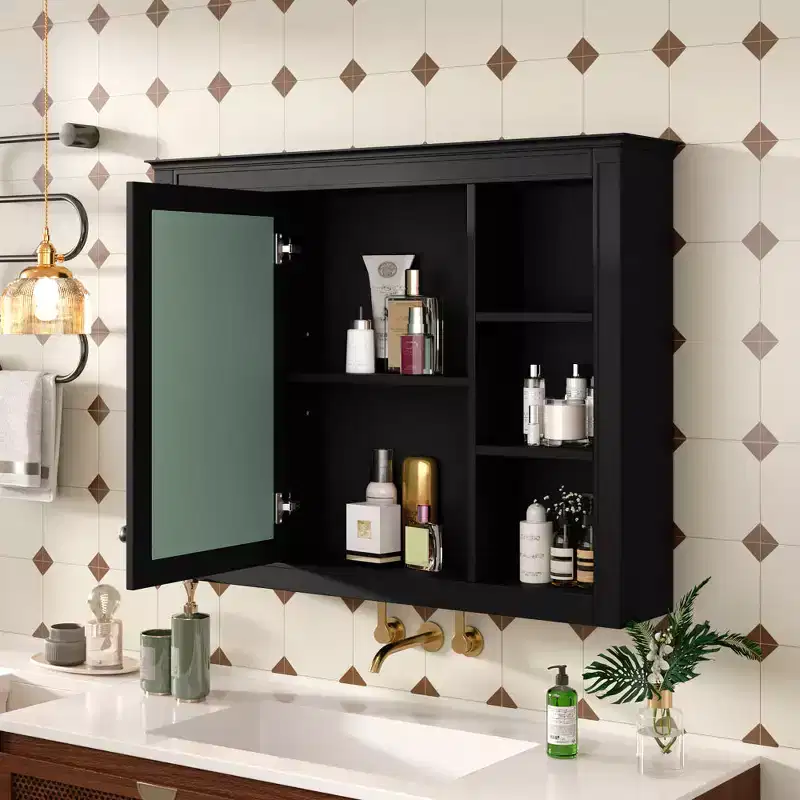 Chic Crate-Tall Bathroom Storage Cabinet  Freestanding Cabinet w/ 2 Different-Size Drawers & Adj. Shelf | MDF Painted Finish | White