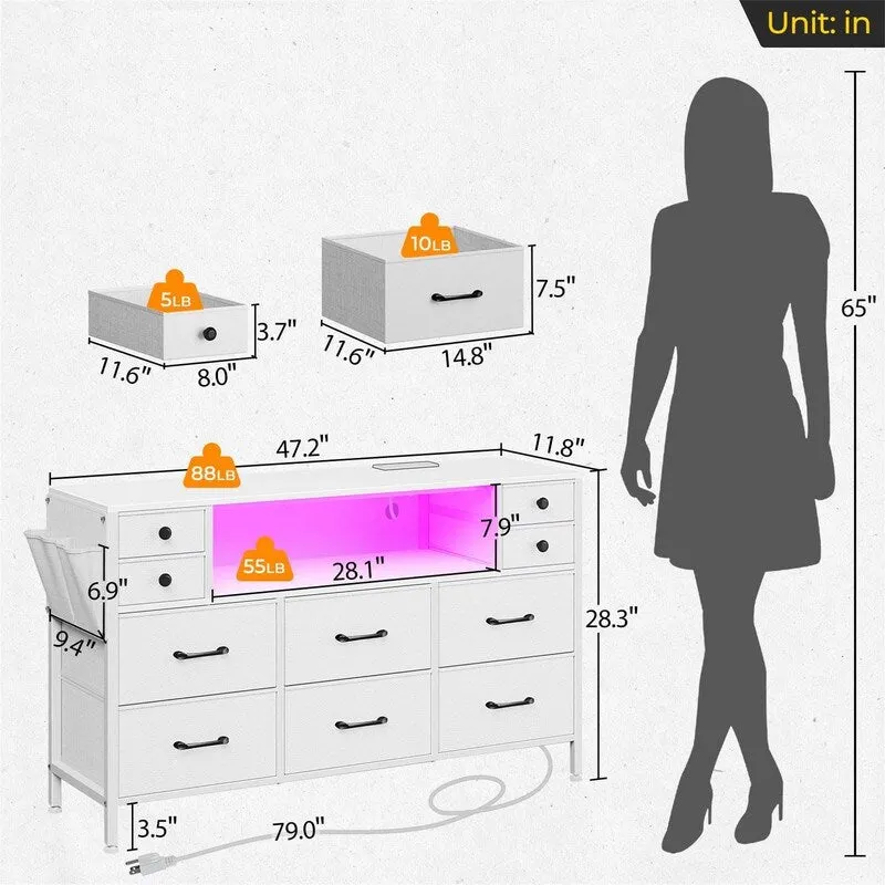 Dresser with Power Outlets and LED Lights
