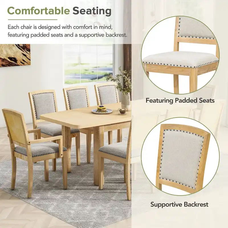 Brown Extendable Dining Table with 8 Upholstered Chairs