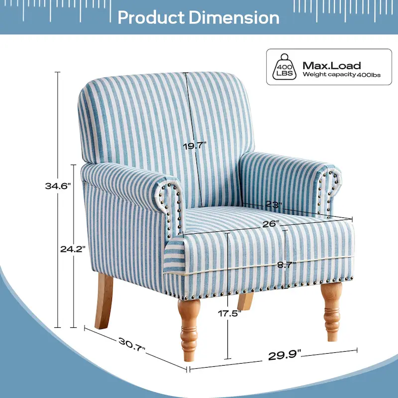 Rolled Armchair Accent Chair Set of 2 Blue/ Grey/ Brown