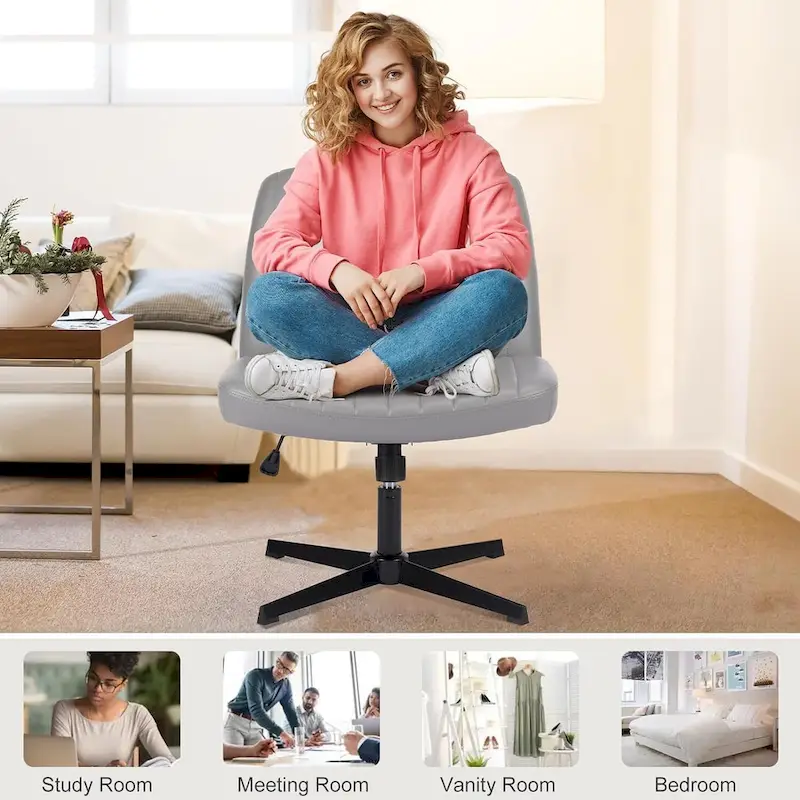 Cross Legged Armless Adjustable Swivel Padded Home Office Desk Chair No Wheels