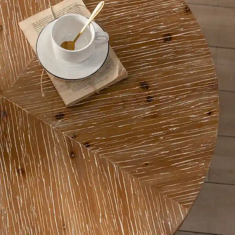 31 W Round Coffee Table With Fir Wood Table Top and Metal Frame End Table