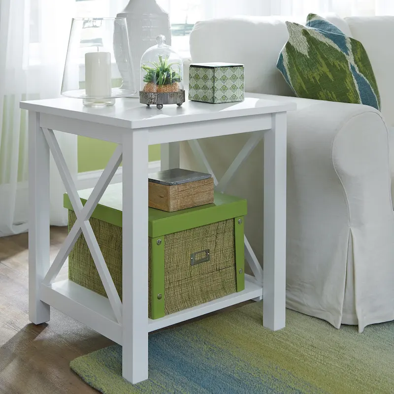 Solid Wood End Table with Shelf – Unfinished / Washed Gray Taupe / White / Espresso, 1-Piece
