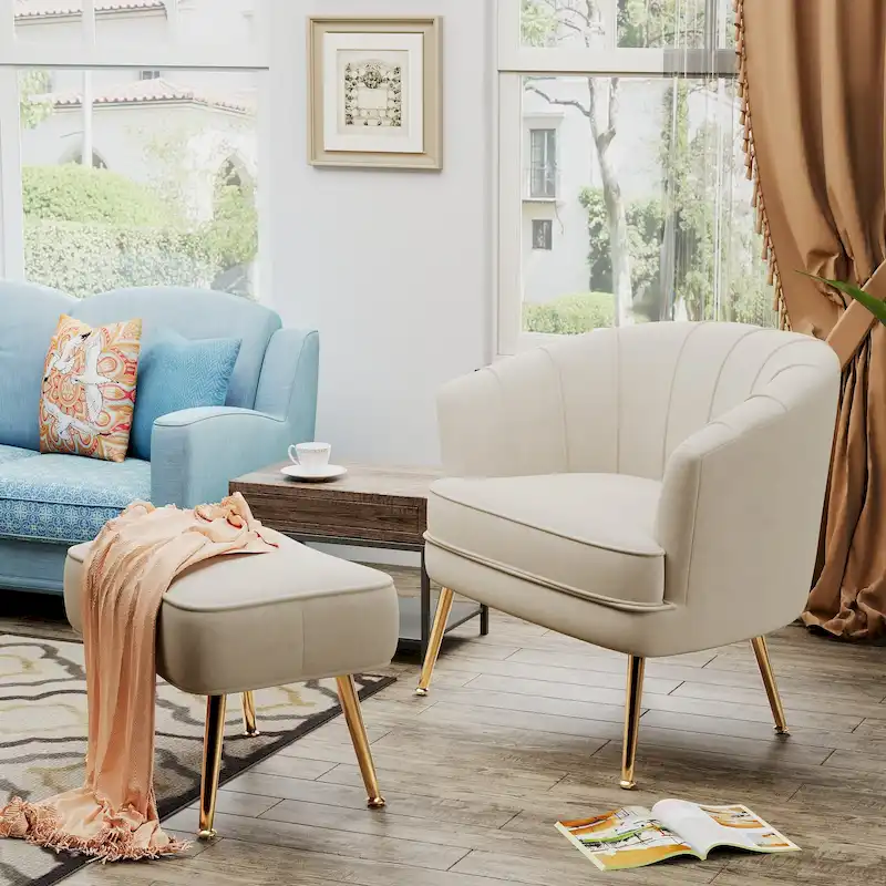 Accent Chair with Ottoman, Upholstered Modern Single Sofa Side Chair,Comfy Barrel Club Living Room Armchair