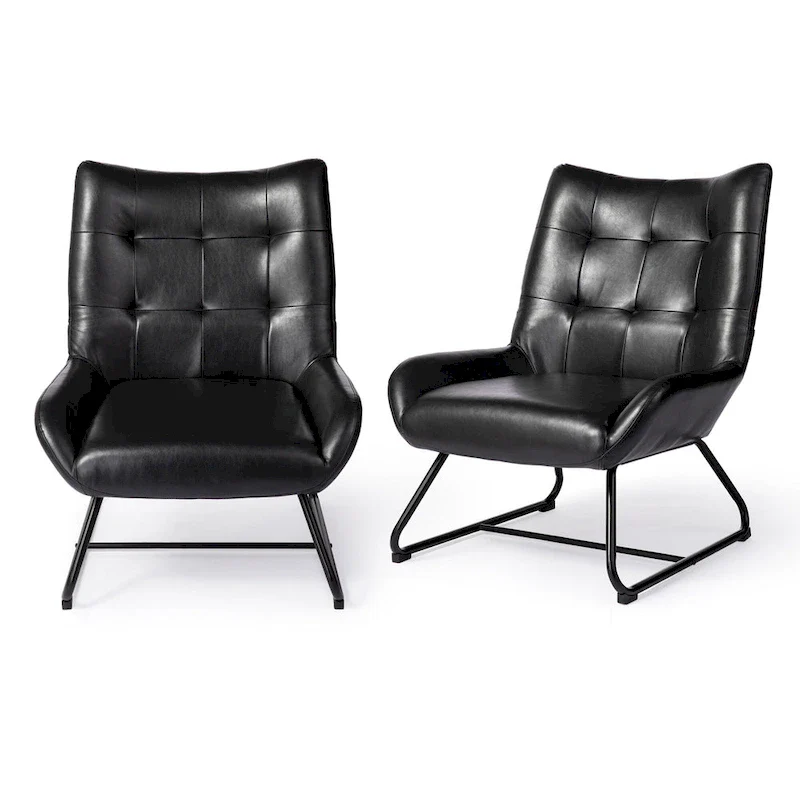 Set of 2 Leatherette Wingback Accent Chairs with Metal Legs - 35.5H