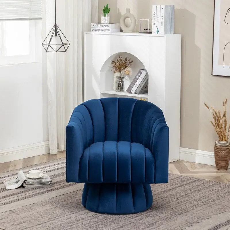 SEYNAR Modern Glam Velvet Upholstered Round 360 Degree Swivel Accent Barrel Chair Set of 2