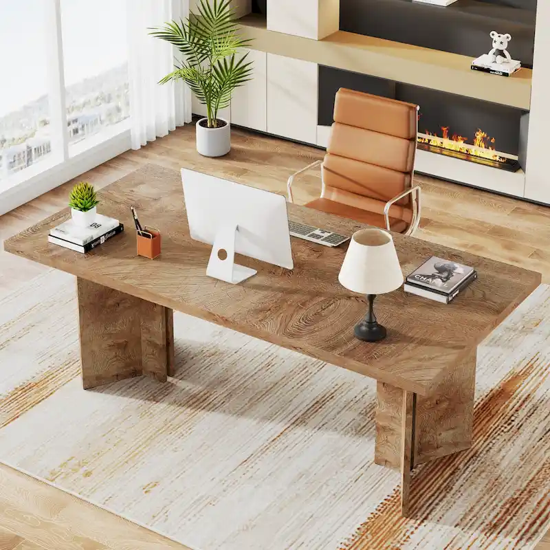 63-Inch Executive Office Desk, Modern Wood Large Computer Desk