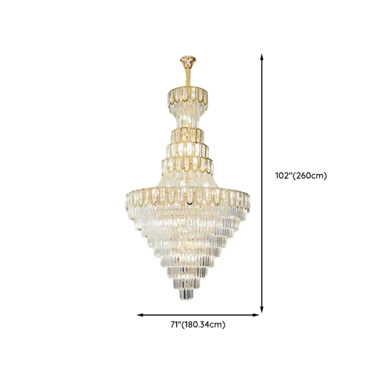 Luxury Adjustable Gold Tiered Crystal High Ceiling Chandelier