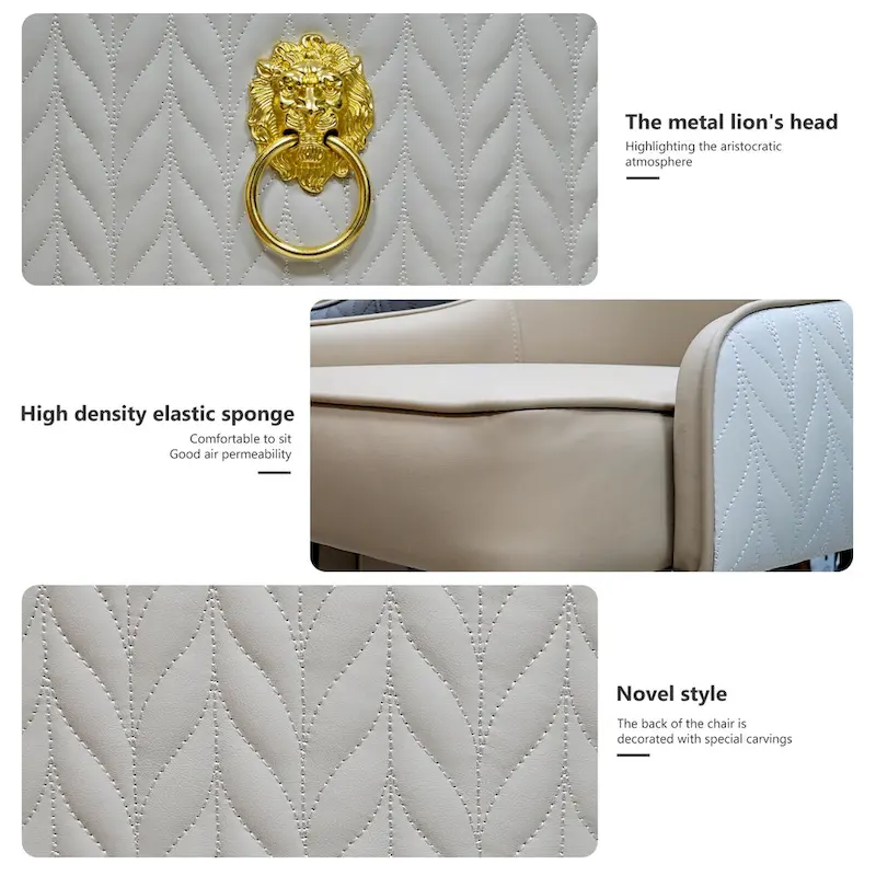 Set of 2 Microfiber Leather Luxury Upholstered Dining Chairs with Lion Head Pull Ring