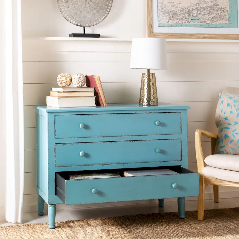 Blue Distressed 3-Drawer Storage Chest, Single