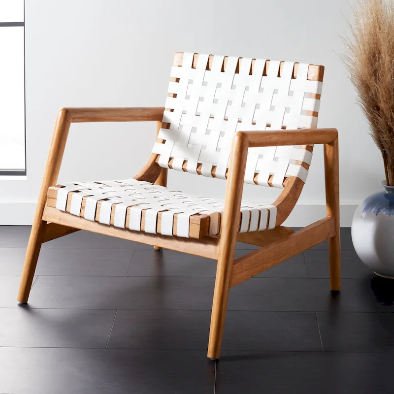 SAFAVIEH Vena Leather Woven Accent Chair - 30 W x 28 D x 28 H - 30Wx28Dx28H