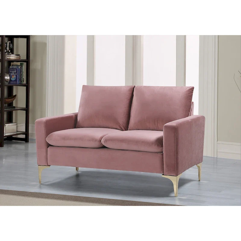 Velvet Loveseat with Gold Legs - Green/Yellow/Pink/Cream/Grey/Blue, 2-Seater