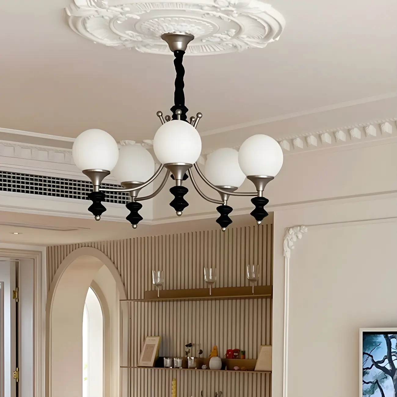 Modern Glass Chandeliers Black Metal Elegant Lighting