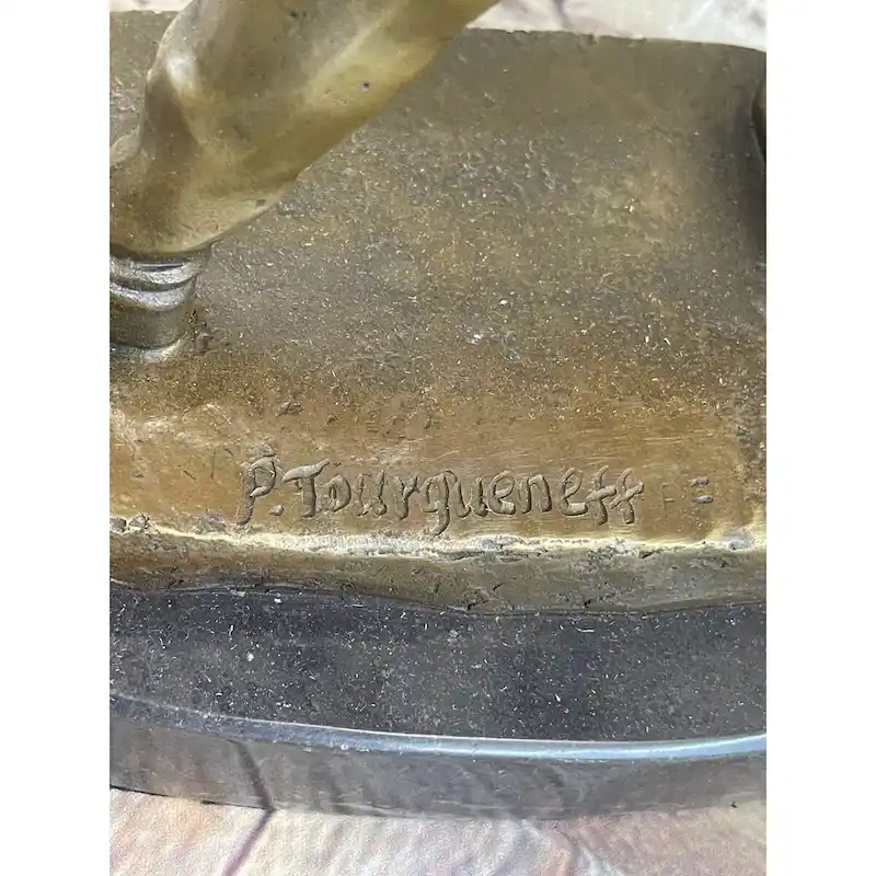 Medieval English British Longbow Bowman Archer Bow Arrow Bronze Statue Sculpture Marble Base