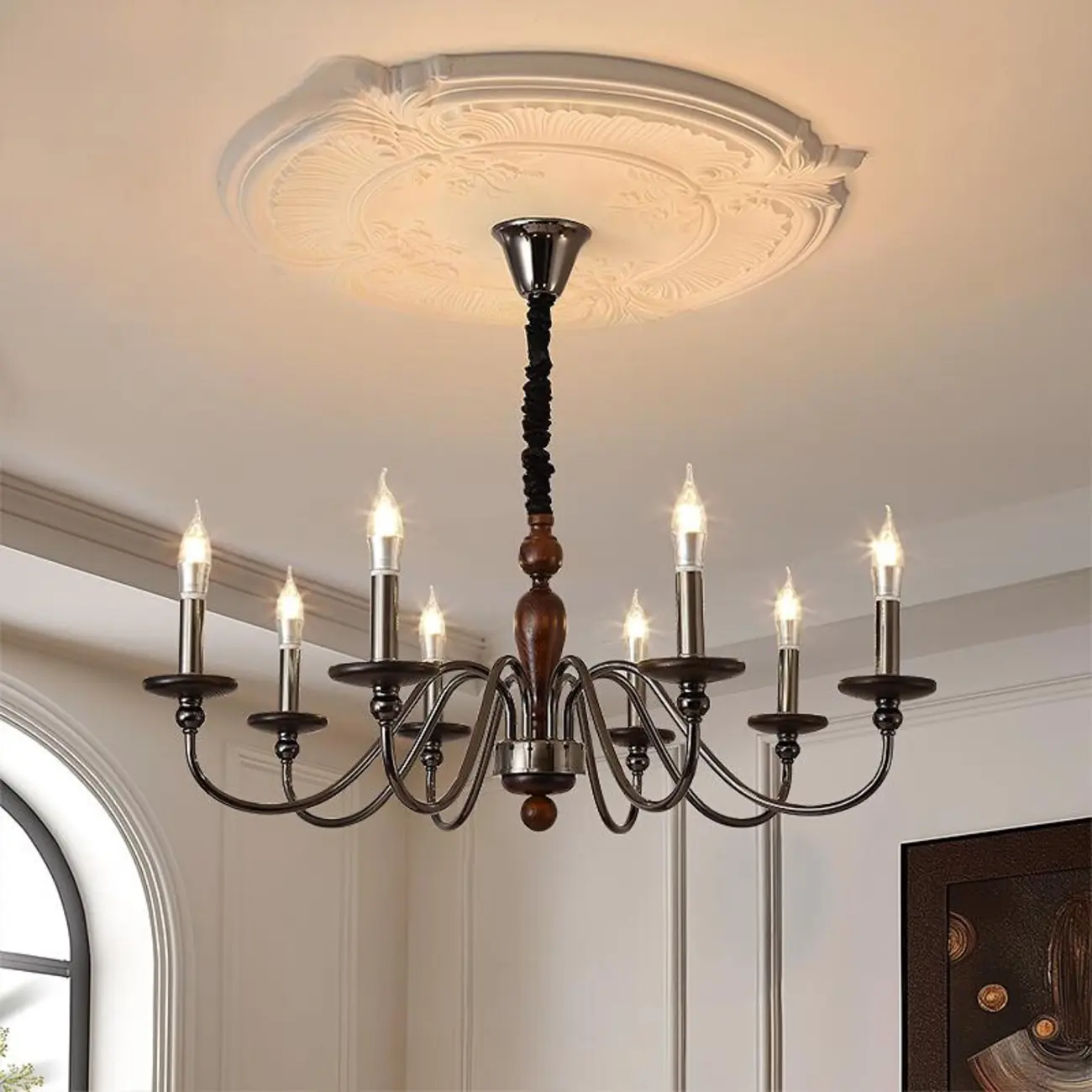 Modern Black 6/8 Light Candelabra Chandelier in Dimmable