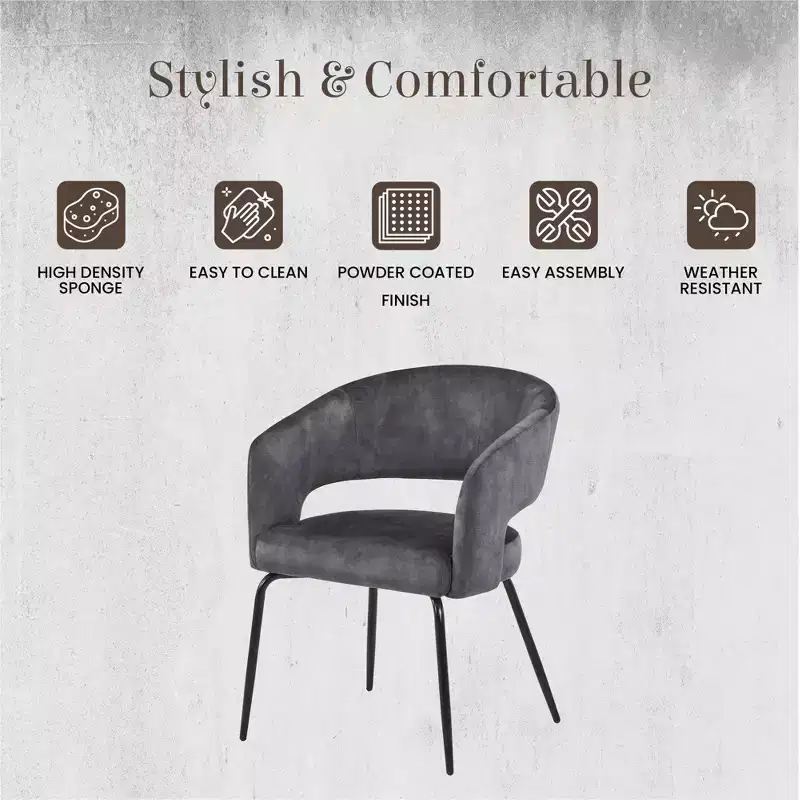 LeisureMod Dining Chair Upholstered in Velvet/Leather with Open Curved Backrest and Powder-Coated Iron Legs Gavin Collection Set of 2