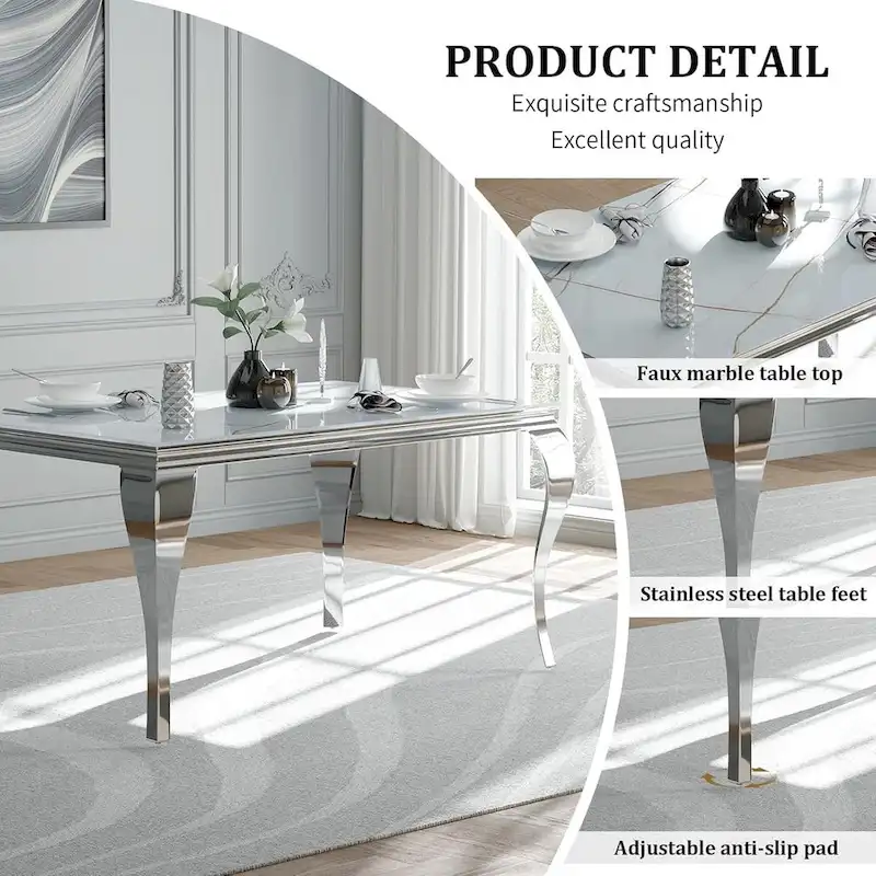 Mid Century Modern Glass Dining Table with Metal Cabriole Legs