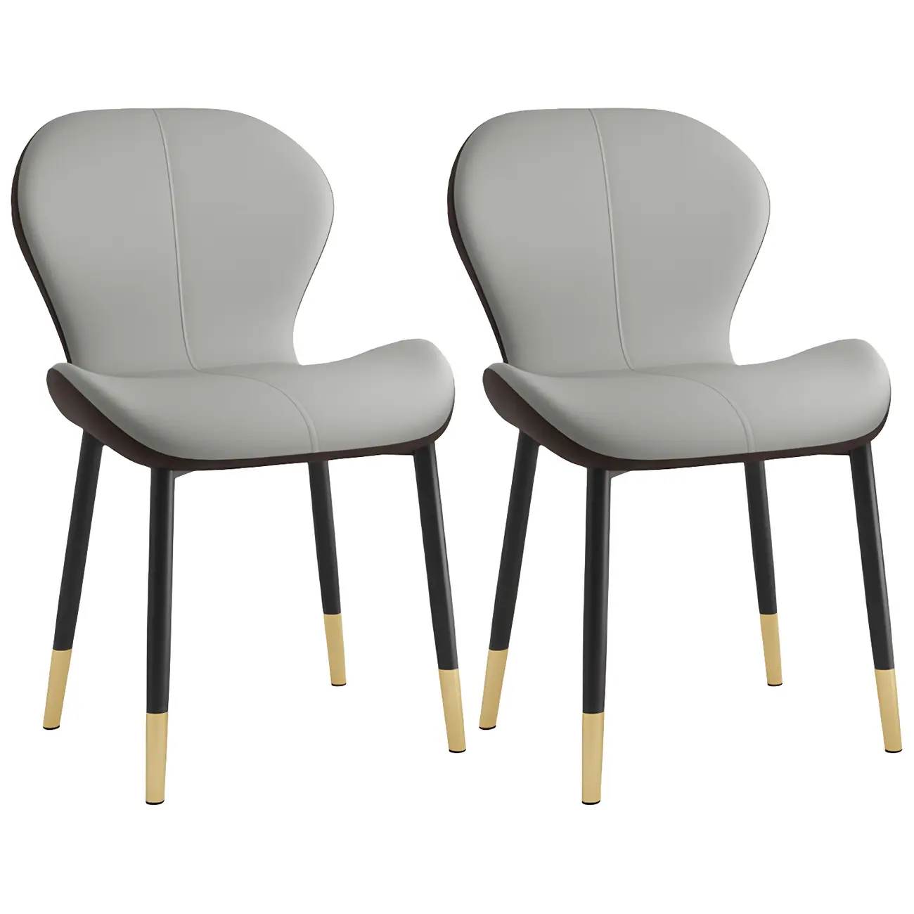 Art Deco Curved Back Leather Dining Chair Solid Back