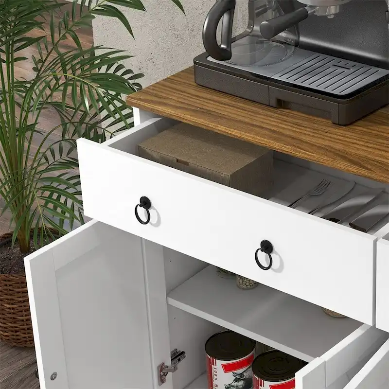 Farmhouse Buffet Cabinet with 2 Drawers and Adjustable Shelves - N/A