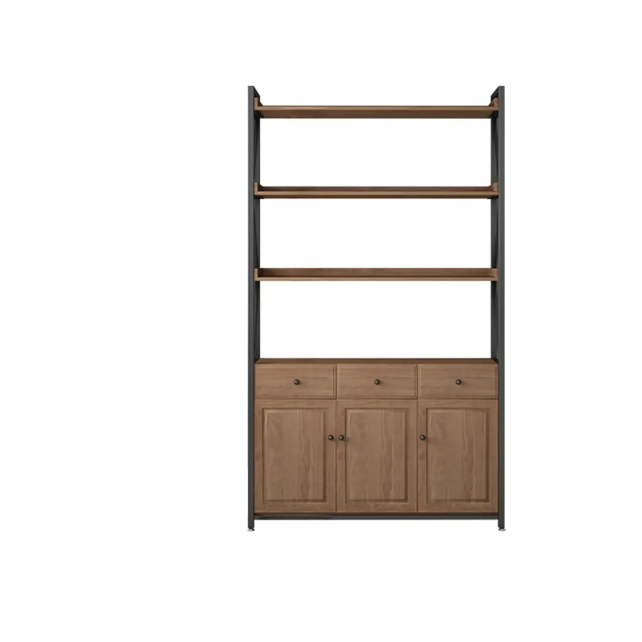 Rustic Brown Metal 6-shelf Open Bookcase with Cabinet