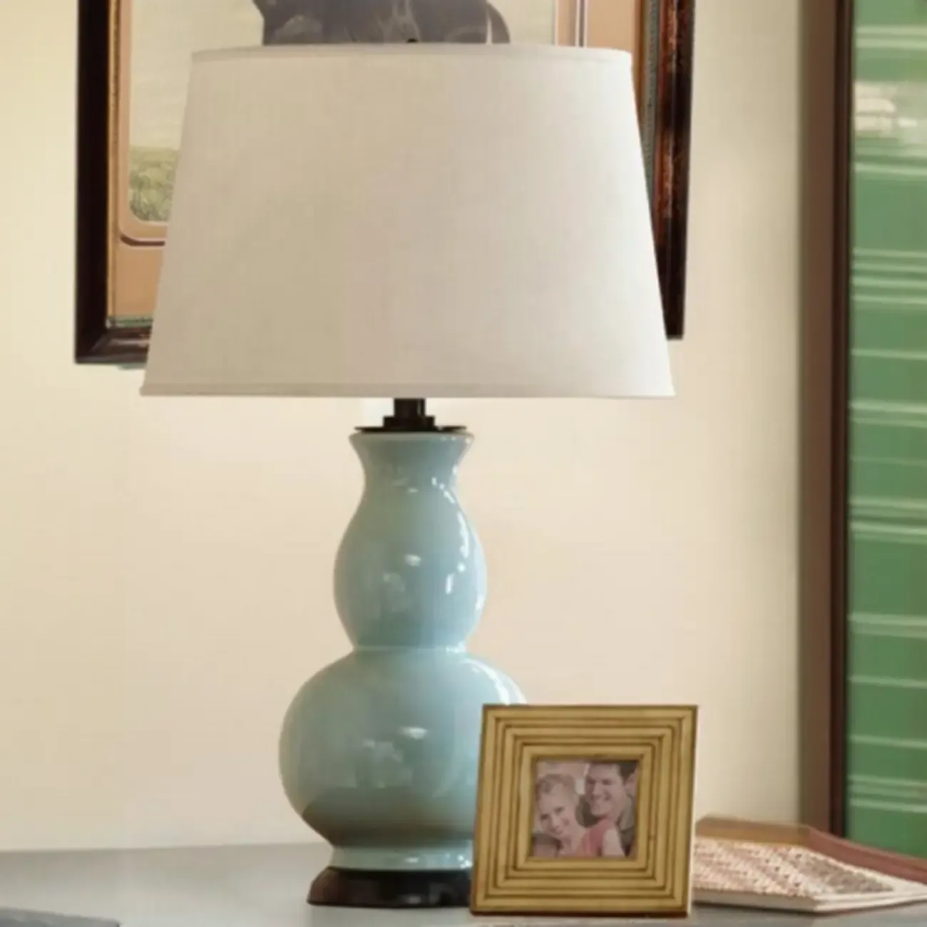 Elegant White Ceramic LED Table Lamp with Fabric Shade