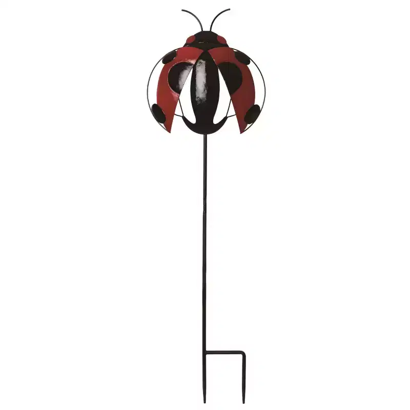 Transpac 34.63 Inch Red Spring Lady Bug Yard Stake Decorative Metal Garden Stake for Spring Decor