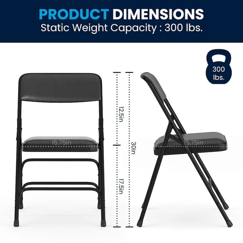 4 Pack Curved Triple Braced & Double Hinged Metal Folding Chair