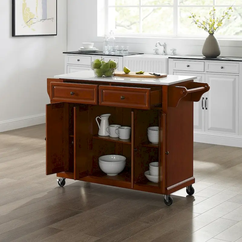 Crosley Full Size Granite Top Kitchen Cart in Cherry - 51.5 W x 18 D x 36.5 H