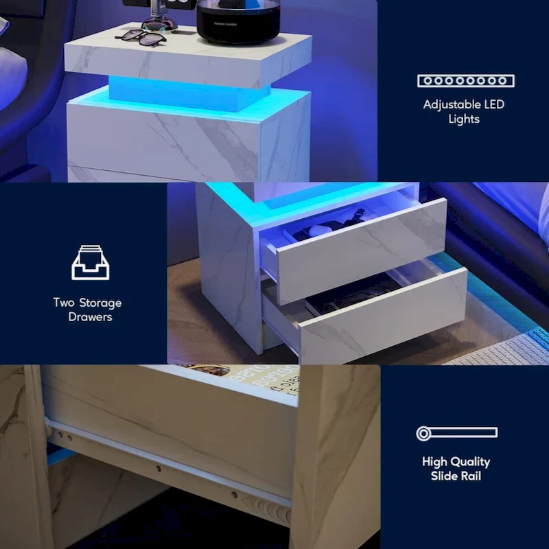 LED Nightstand with 2 Drawers