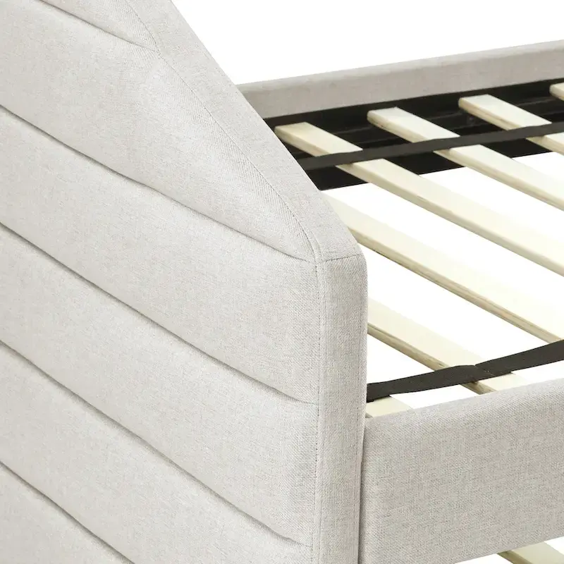 Beige Twin Linen Daybed with Pull-Out Trundle