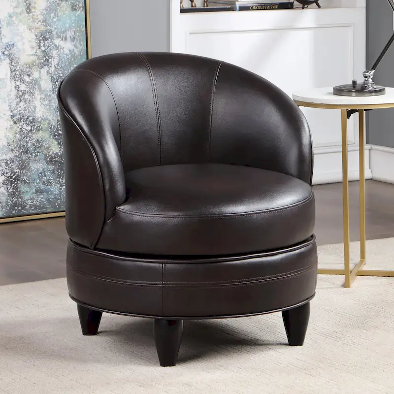 Faux Leather 360-Degree Swivel Accent Chair with Removable Back – Brown or Gray