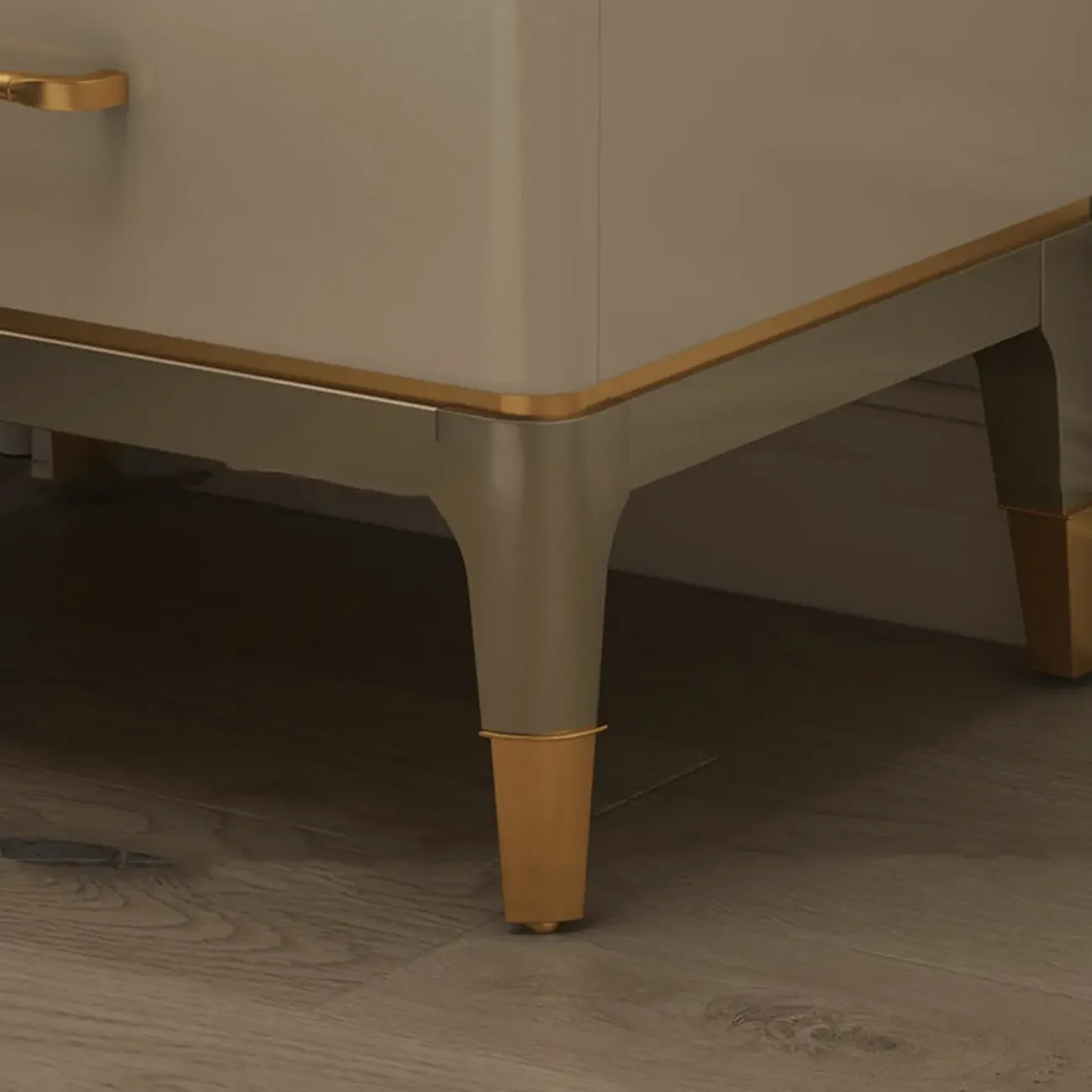 Glam Gold White Metallic Top 2-Drawer Nightstand