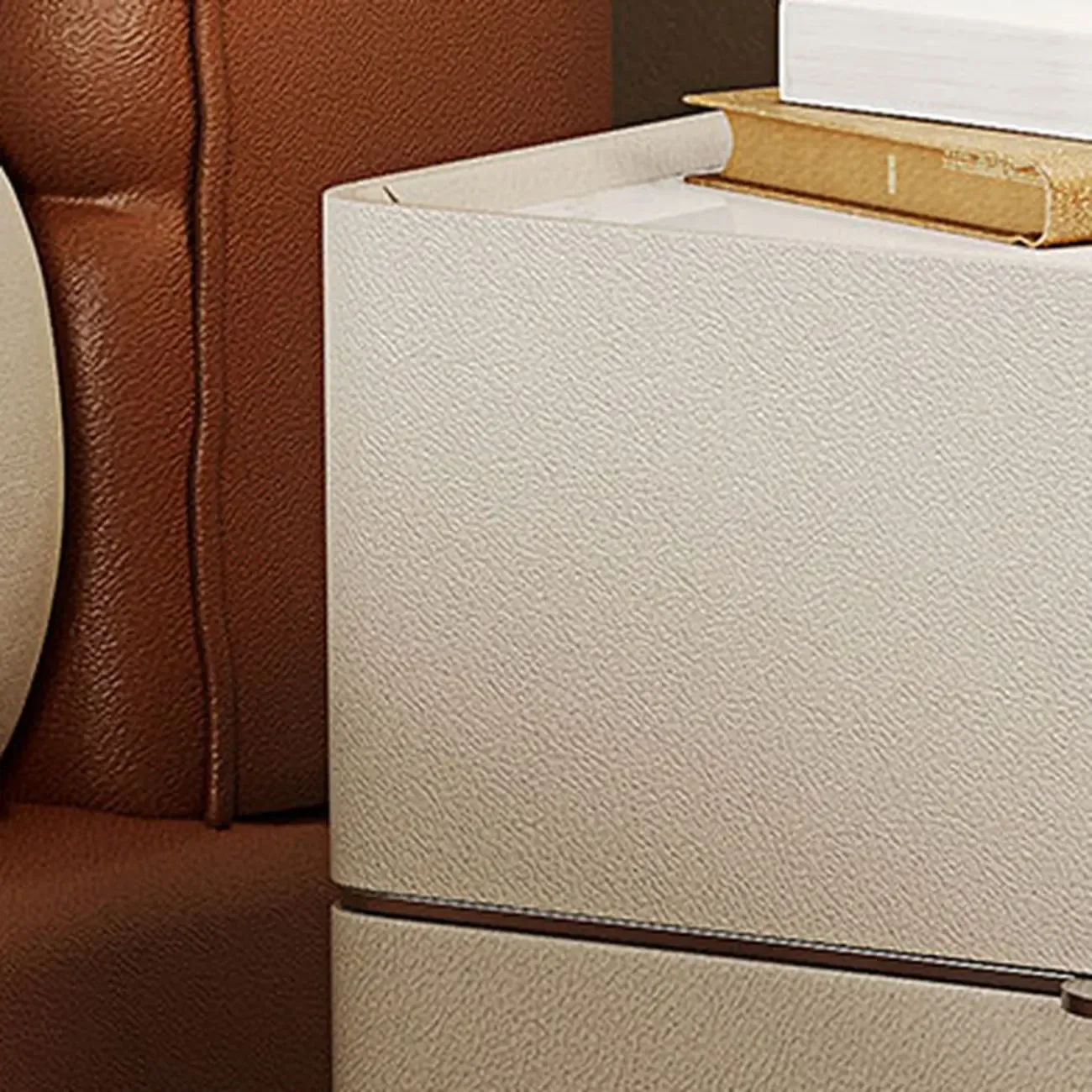 White Stone Top 2-Drawer Wood Square Nightstand