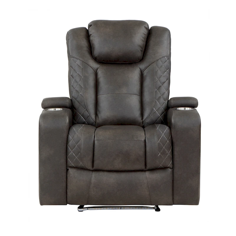 Mia 40 Inch Power Recliner Chair, Gray Faux Leather, LED, USB, Cupholders