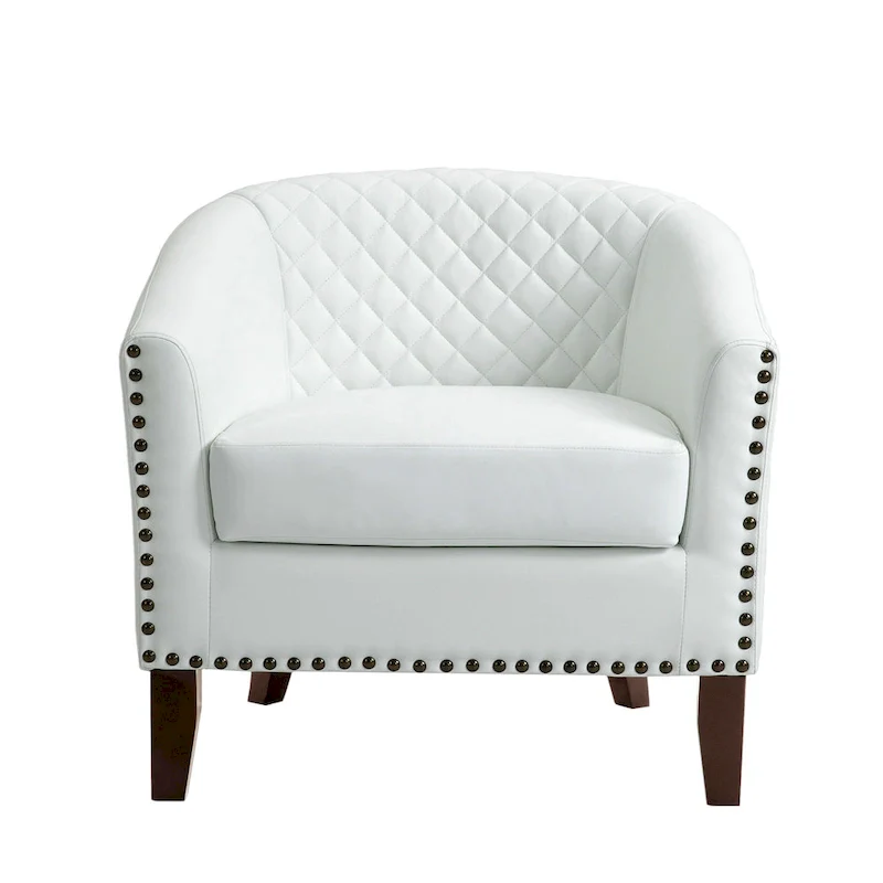 Modern Faux Leather Barrel Accent Chair with Wood Legs