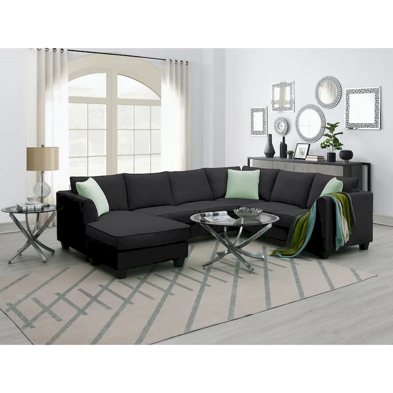Modular Sectional Sofa with Ottoman and 3 Pillows