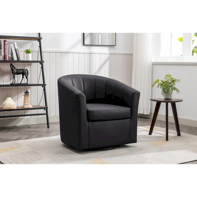 Swivel Barrel Accent Chair - Faux Leather Single Seat