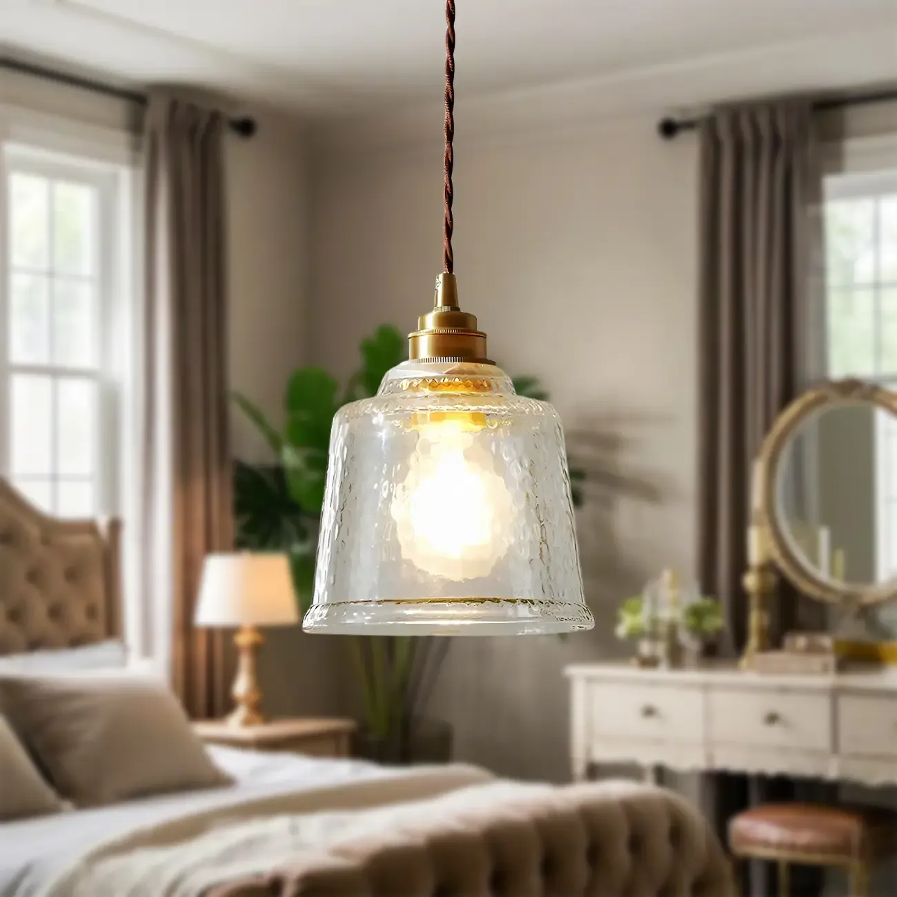 Elegant Brass Clear Glass Bell Pendant Light