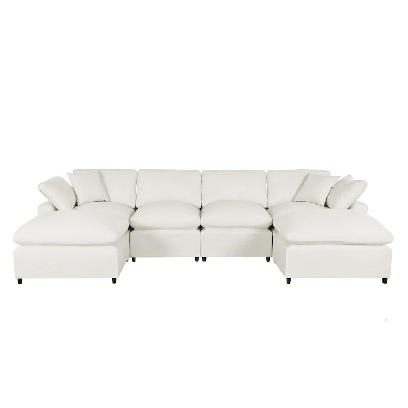 Modern U-Shape Sectional Sofa, 2 Large Chaise with Removable Ottomans