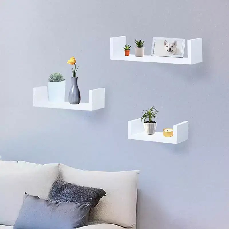 The Lakeside Collection Floating Wood Shelves in White - Set of 3 -