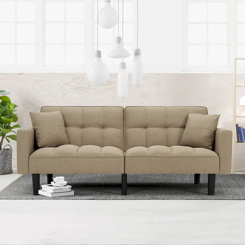 Convertible Futon Sofa Bed, Faux Leather, 3-Position Recliner, 1-Person (Oak/Khaki, Grey, Black, Brown)