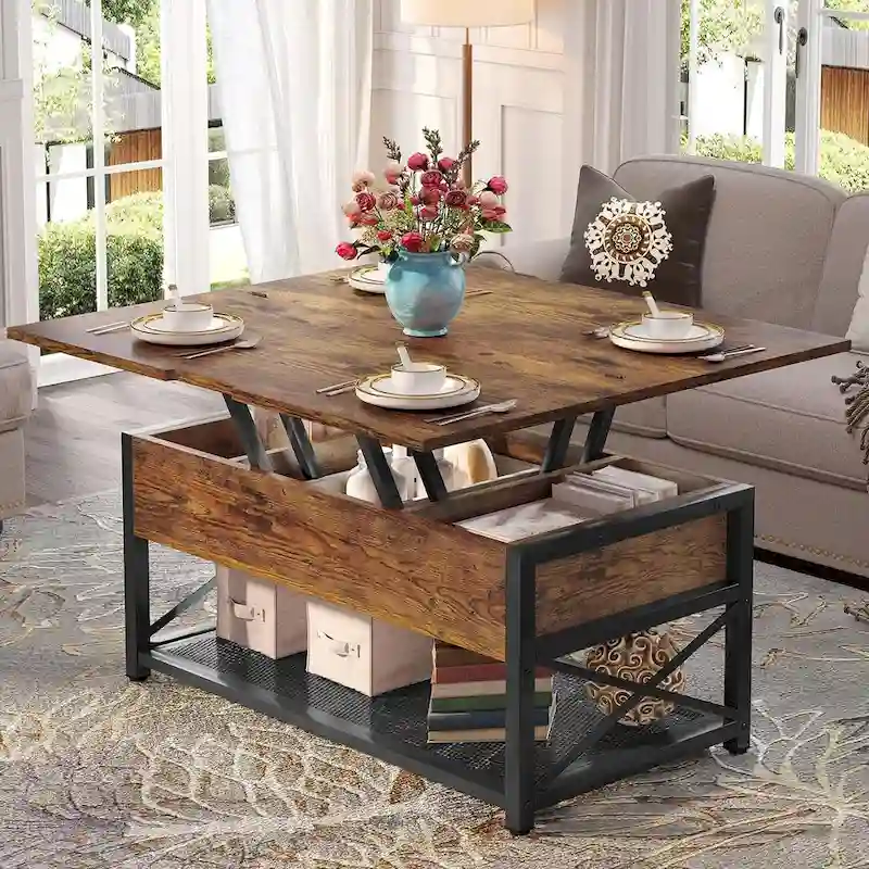 Lift Top Coffee Table Open Storage Shelf & Hidden Classified Storage