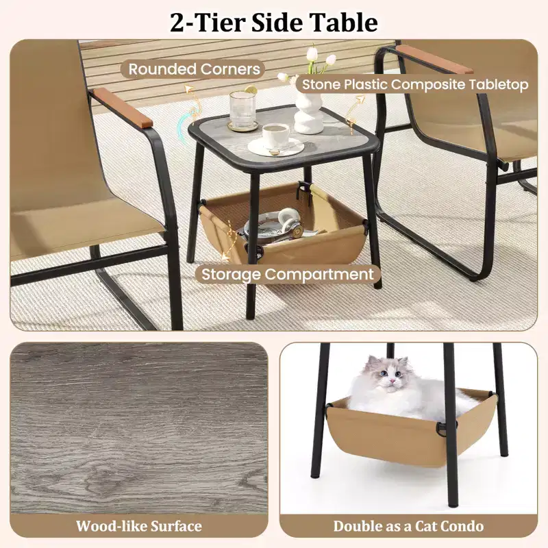 Costway 3 PCS Patio Furniture Set with Breathable Mesh Fabric and Metal Frame Garden