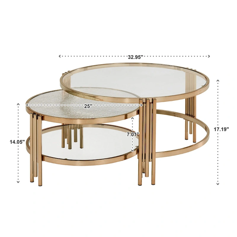 Bruges Champagne Gold Finish Textured Glass Table with Shelf by iNSPIRE Q Bold