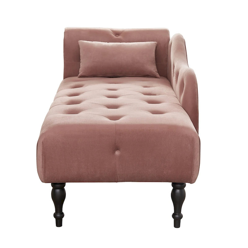 Modern 60.6 Velvet Upholstered Buttons Tufted Chaise Lounge Chair with Solid Wood Legs and Nailheads