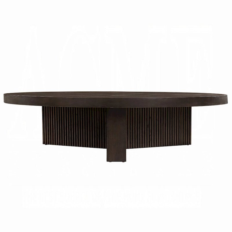 Round Coffee Table, 60 Inch, Espresso Brown Wood, Tri Fluted Legs
