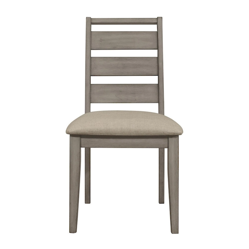 Rie 25 Inch Side Dining Chairs Set of 2, Gray Ladder Back, Greige Padded Fabric Seat