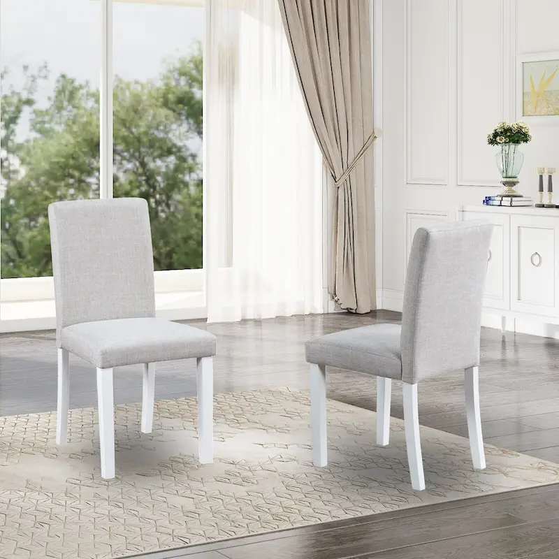 Dining Chairs Set of 2, Modern Kitchen & Dining Room Chairs, Upholstered Linen Cushion Seat and Rubber Wood Legs